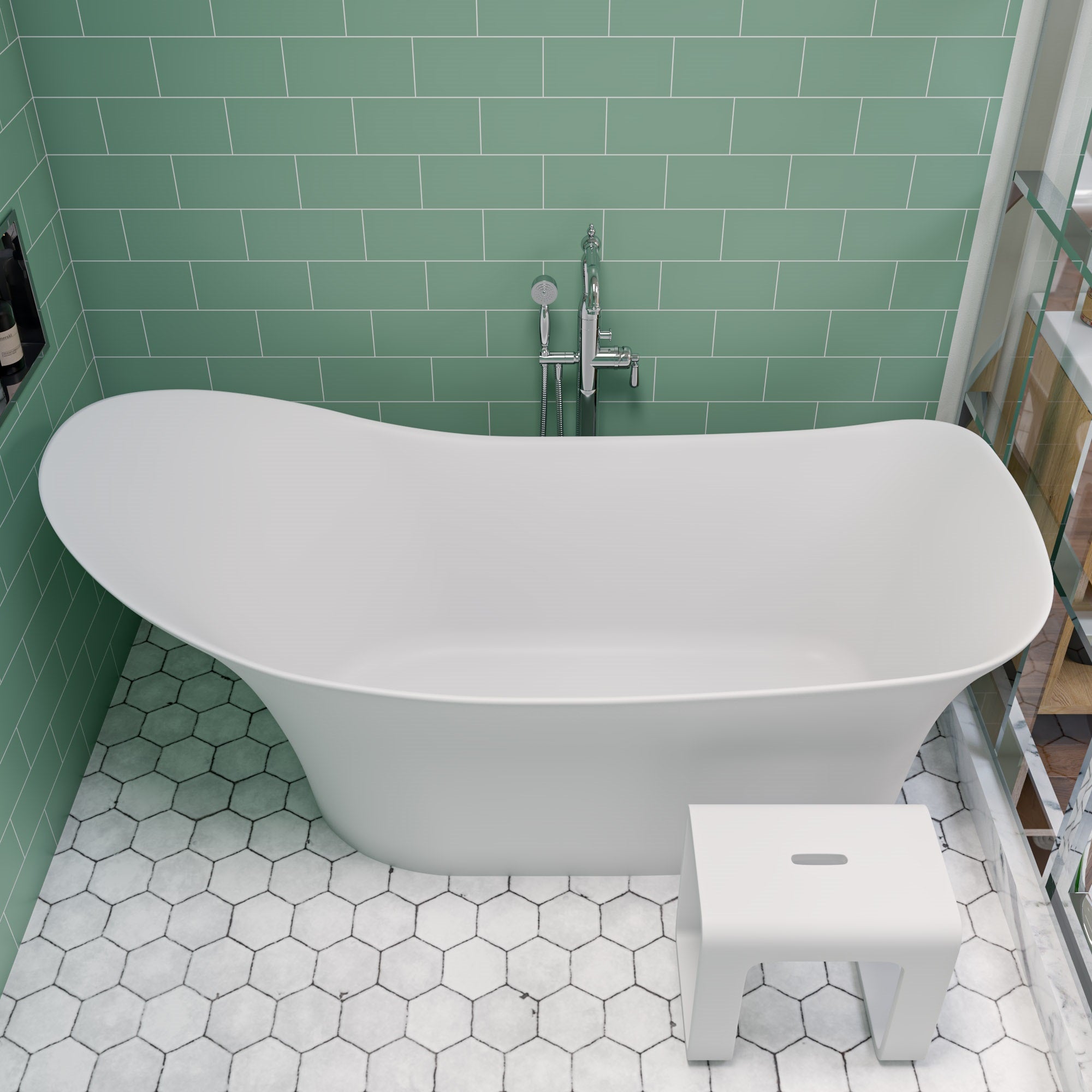 ALFI AB9915 74" White Solid Surface Smooth Resin Soaking Slipper Bathtub