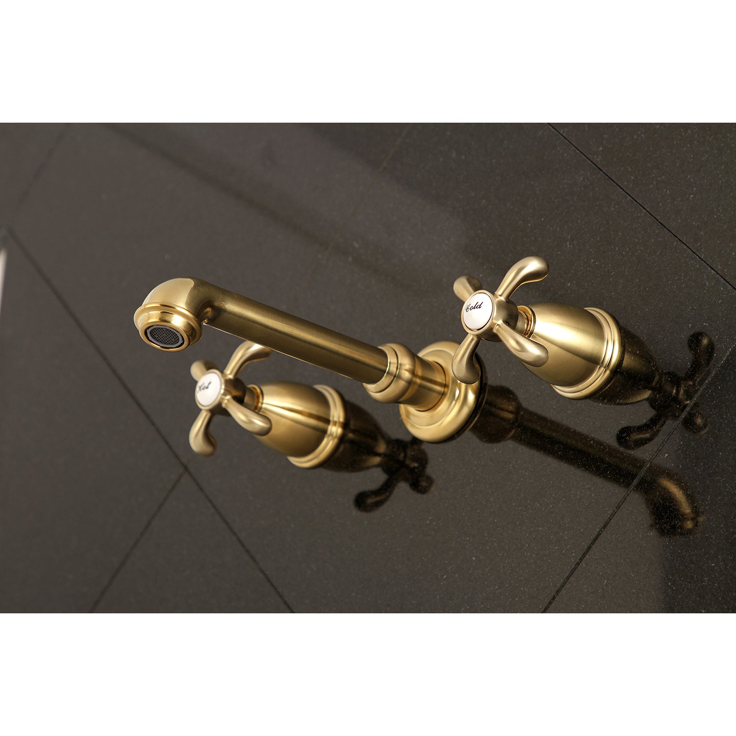 Kingston Brass KS7027TX French Country Two-Handle Wall Mount Roman Tub Faucet, Brushed Brass