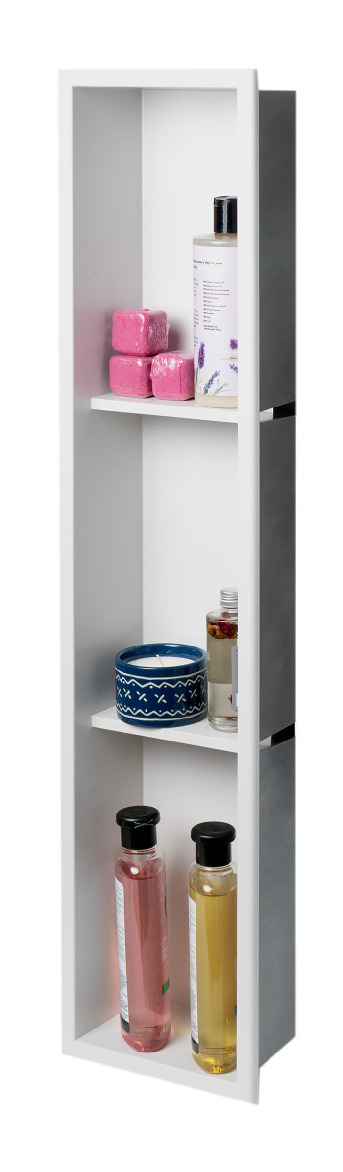 ALFI ABNC0836-W 8" x 36" White Matte Stainless Steel Vertical Triple Shelf Bath Shower Niche