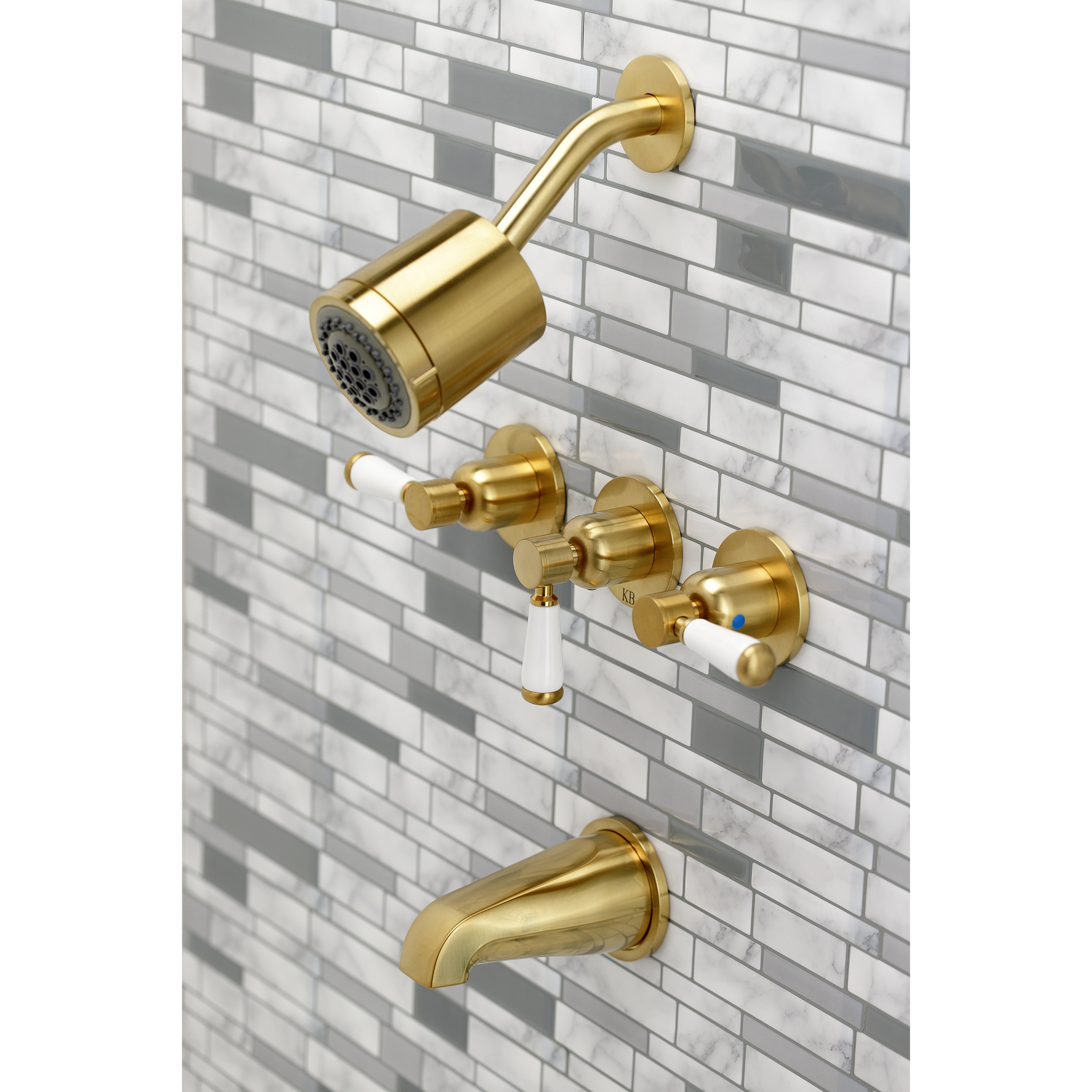 Kingston Brass KBX8137DPL Paris Triple-Handle Tub and Shower Faucet, Brushed Brass