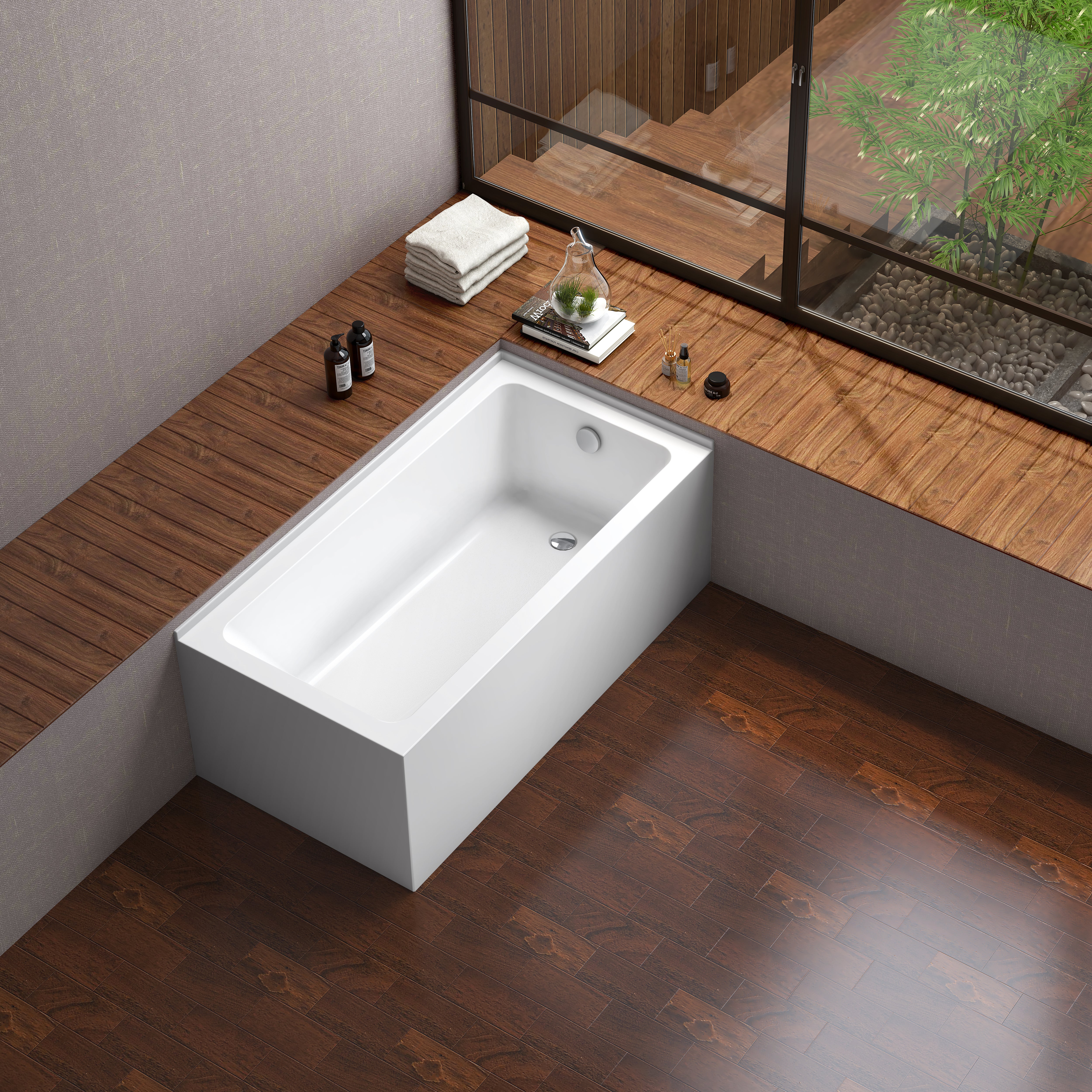 Aqua Eden VTAP6030R22TS 60" Acrylic Rectangular 2-Wall Corner Alcove Tub, Right Hand Drain, Glossy White