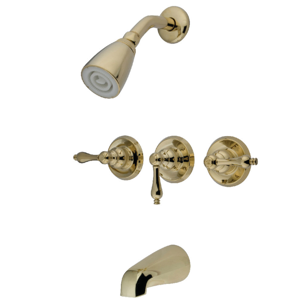 Kingston Brass KB232AL Victorian Triple-Handle Tub and Shower Faucet, Polished Brass