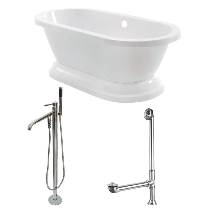 Aqua Eden KT7PE672824B1 67" Acrylic Oval Double Ended Pedestal Tub with Faucet Combo (No Faucet Drillings), Glossy White/Polished Chrome
