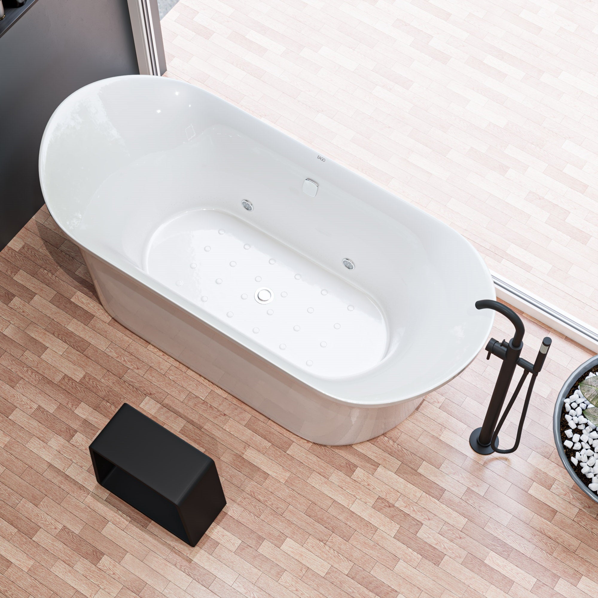 EAGO AM1900  74" White Free Standing Air Bubble Bathtub