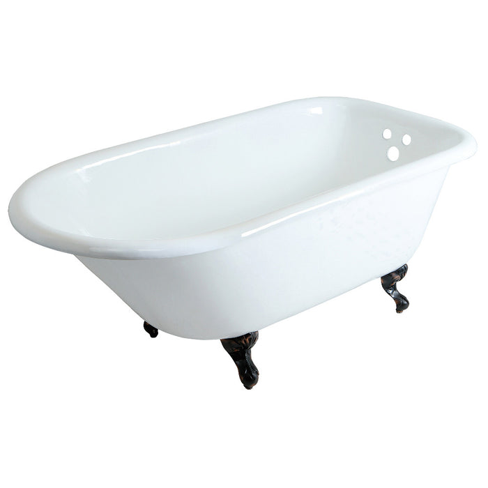 Aqua Eden VCT3D603019NT5 60" Cast Iron Oval Rectangular Roll Top Clawfoot Tub (3-3/8" Wall Drillings), White/Oil Rubbed Bronze