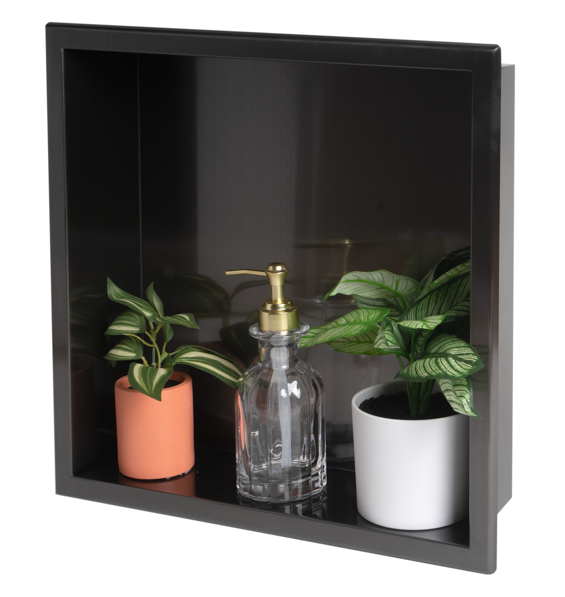 ALFI ABNP1616-BB 16" x 16" Brushed Black PVD Steel Square Single Shelf Shower Niche