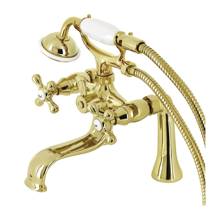 Kingston Brass KS228PB Kingston 7" Center Deck-Mount Clawfoot Tub Faucet with Hand Shower, Polished Brass