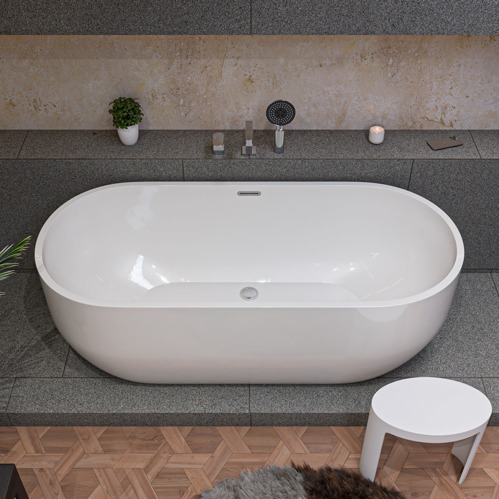 ALFI AB8839 67 inch White Oval Acrylic Free Standing Soaking Bathtub