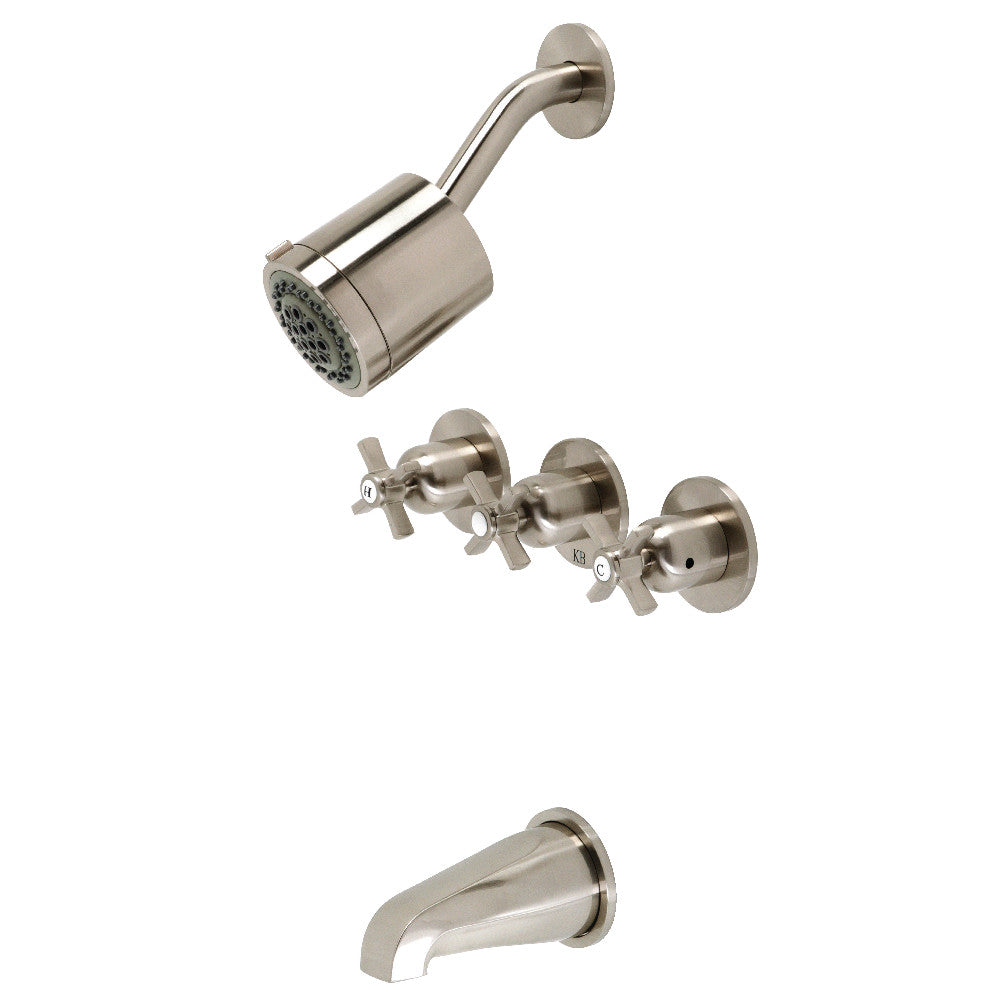 Kingston Brass KBX8138ZX Millennium Triple-Handle Tub and Shower Faucet, Brushed Nickel