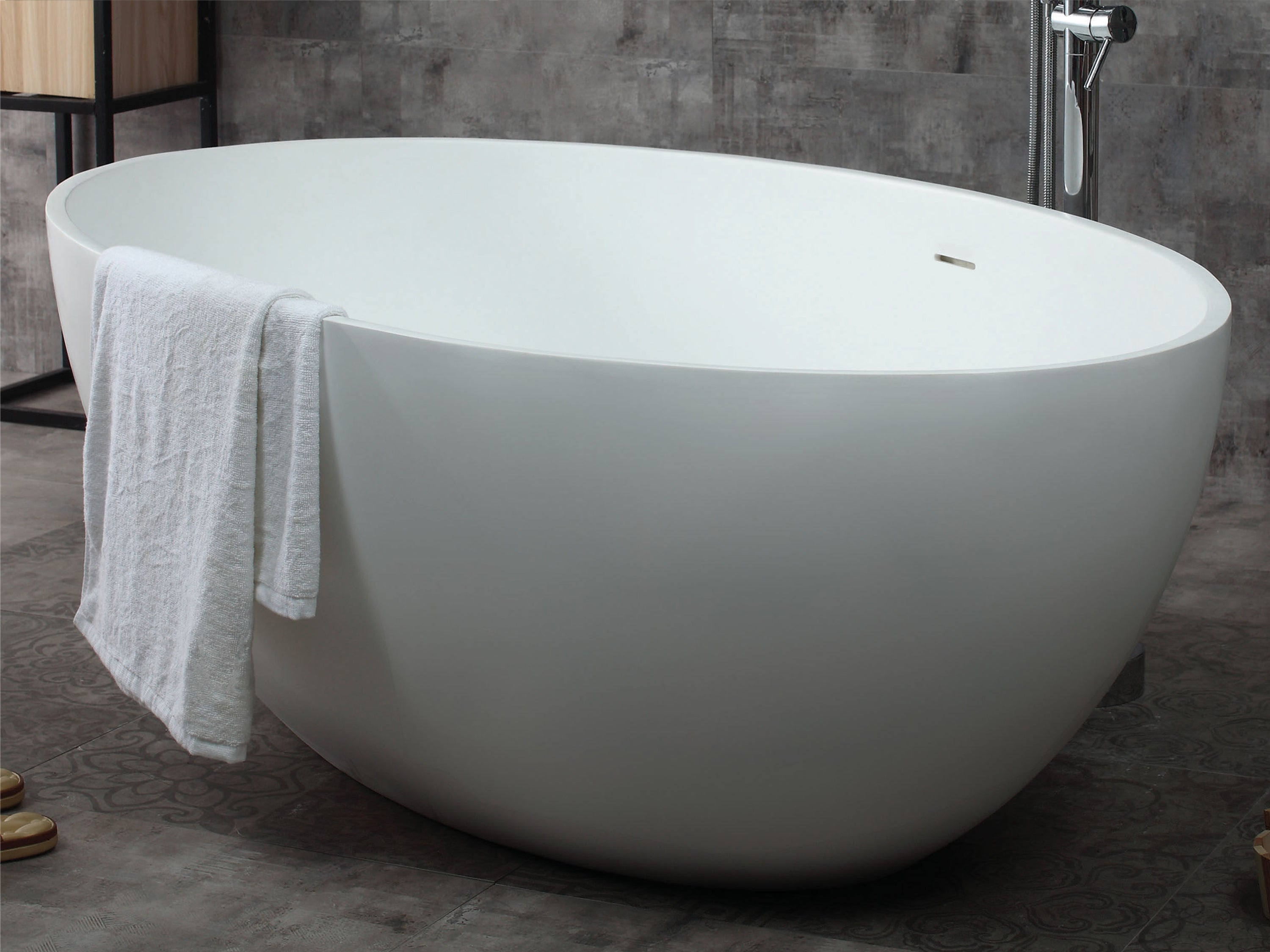ALFI AB9941 67" White Oval Solid Surface Smooth Resin Soaking Bathtub