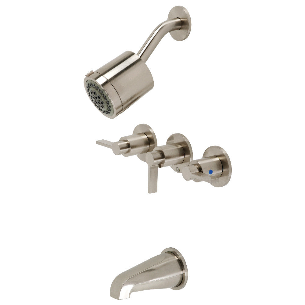 Kingston Brass KBX8138NDL NuvoFusion Triple-Handle Tub and Shower Faucet, Brushed Nickel