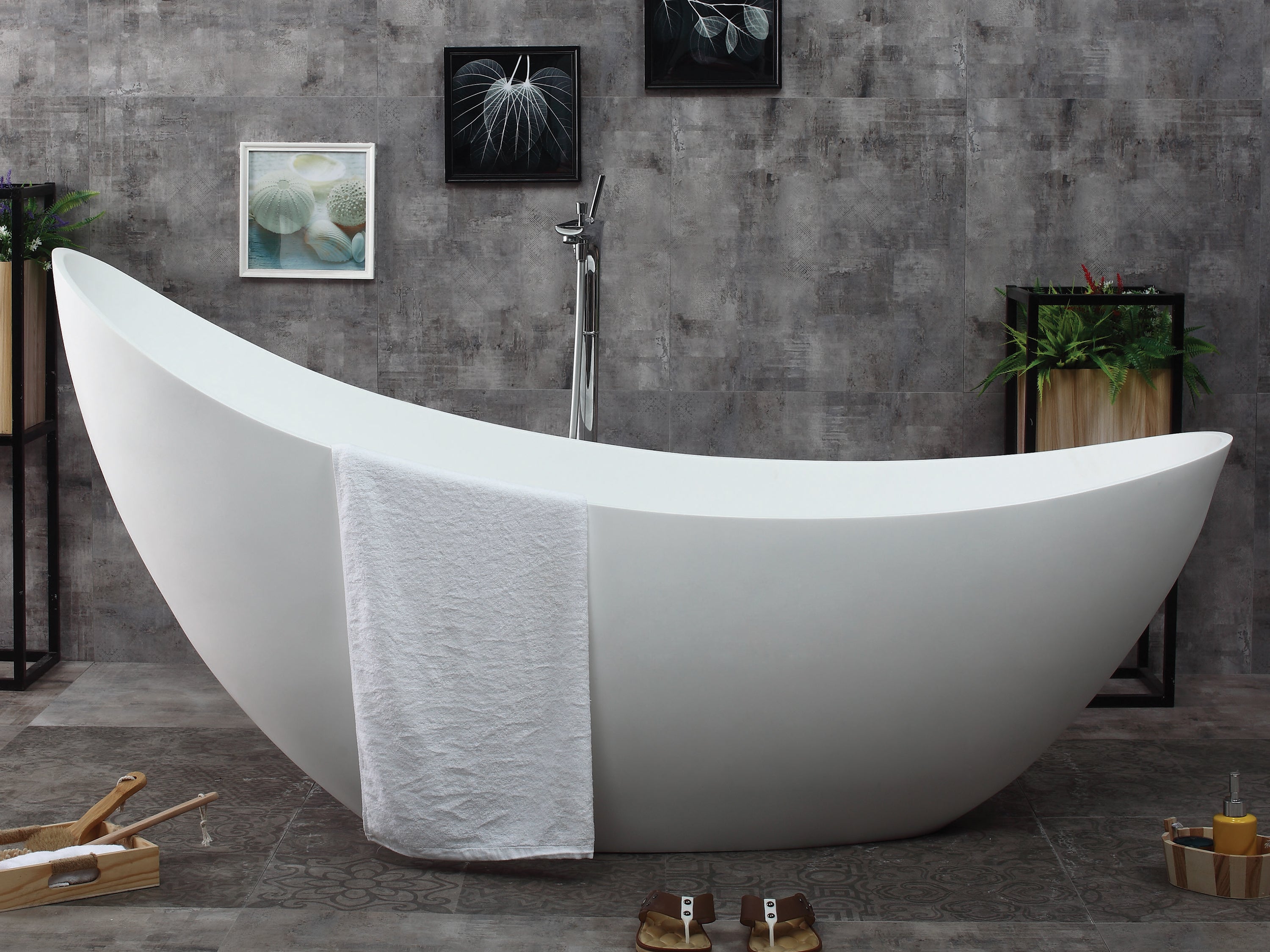 ALFI AB9951 73" White Solid Surface Smooth Resin Soaking Slipper Bathtub