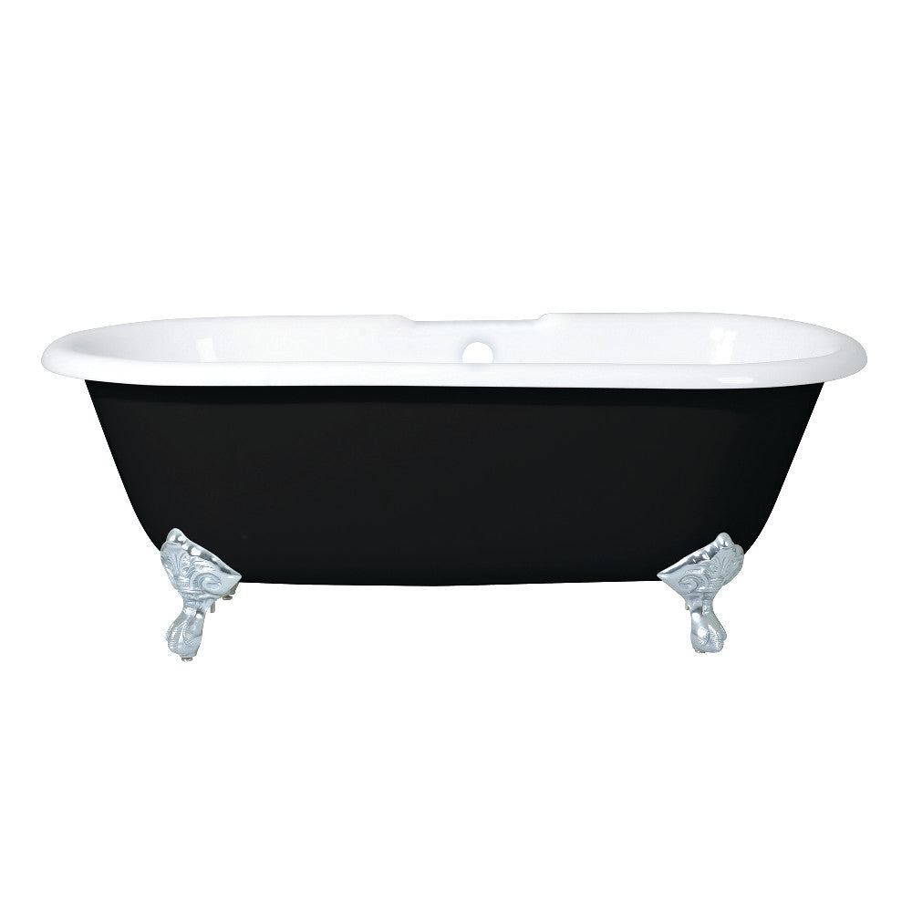 Aqua Eden VBT7D663013NB1 66" Cast Iron Oval Double Ended Clawfoot Tub (7" Faucet Drillings), Black/White/Polished Chrome