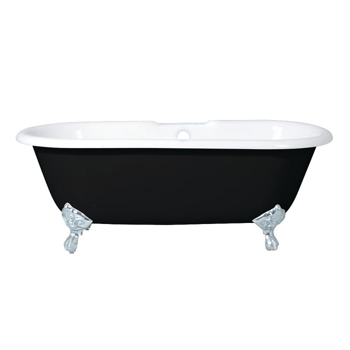 Aqua Eden VBT7D663013NB1 66" Cast Iron Oval Double Ended Clawfoot Tub (7" Faucet Drillings), Black/White/Polished Chrome