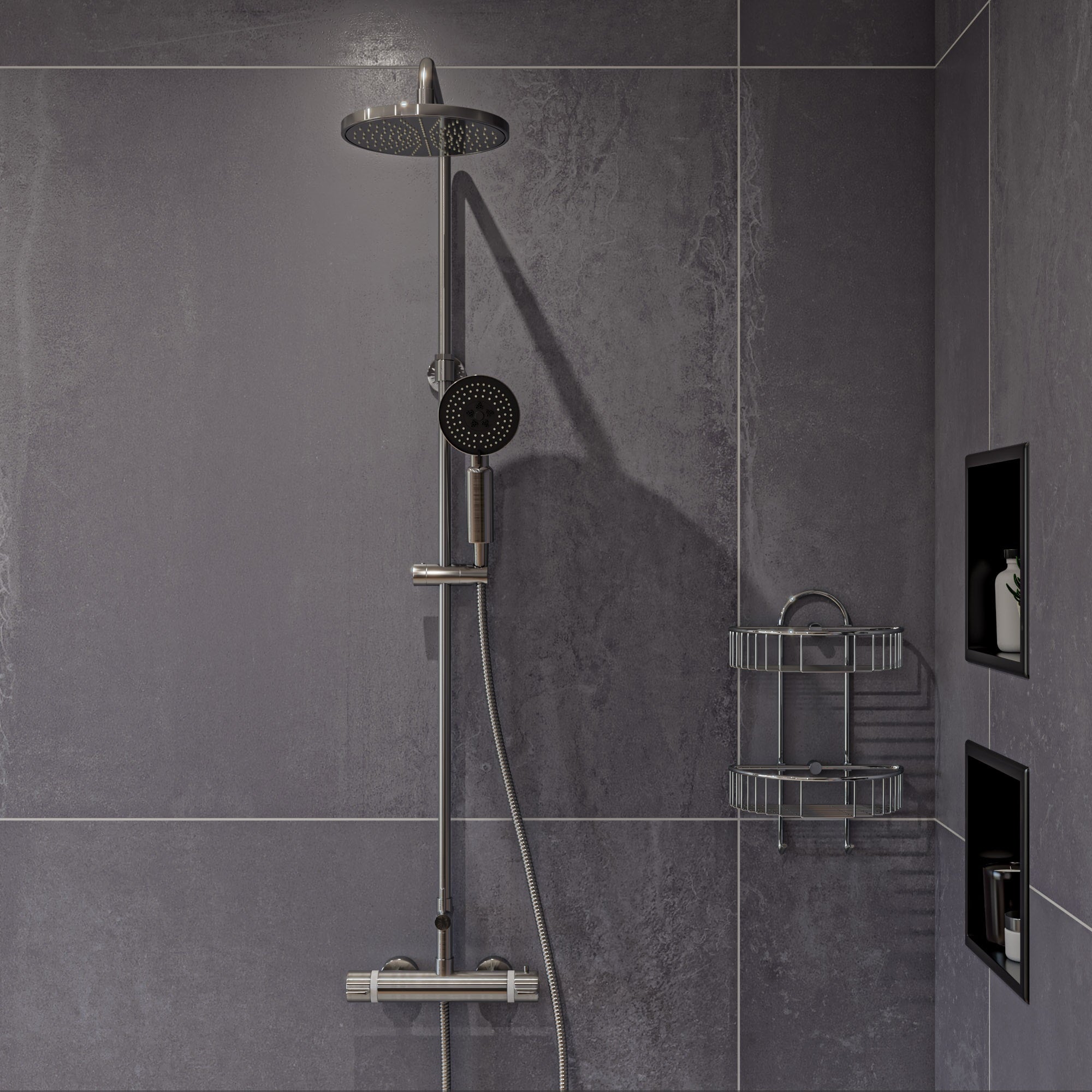 ALFI AB2867-BN Brushed Nickel Round Style Thermostatic Exposed Shower Set