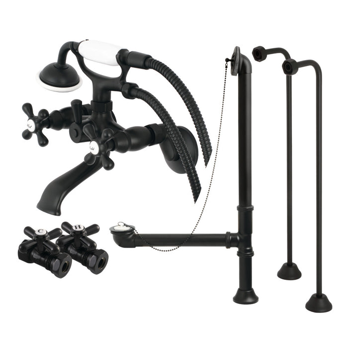 Kingston Brass CCK265MB Vintage Wall Mount Clawfoot Tub Faucet Package with Supply Line, Hand Shower and Tub Drain, Matte Black