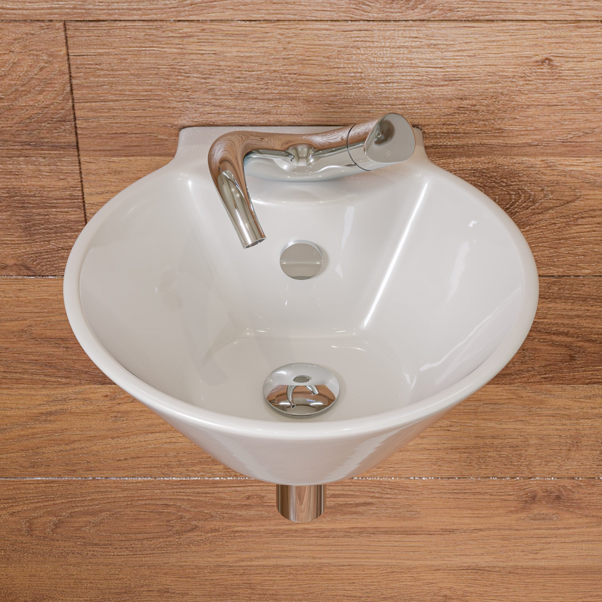 ALFI ABC113 White 17" Round Wall Mounted Ceramic Sink with Faucet Hole