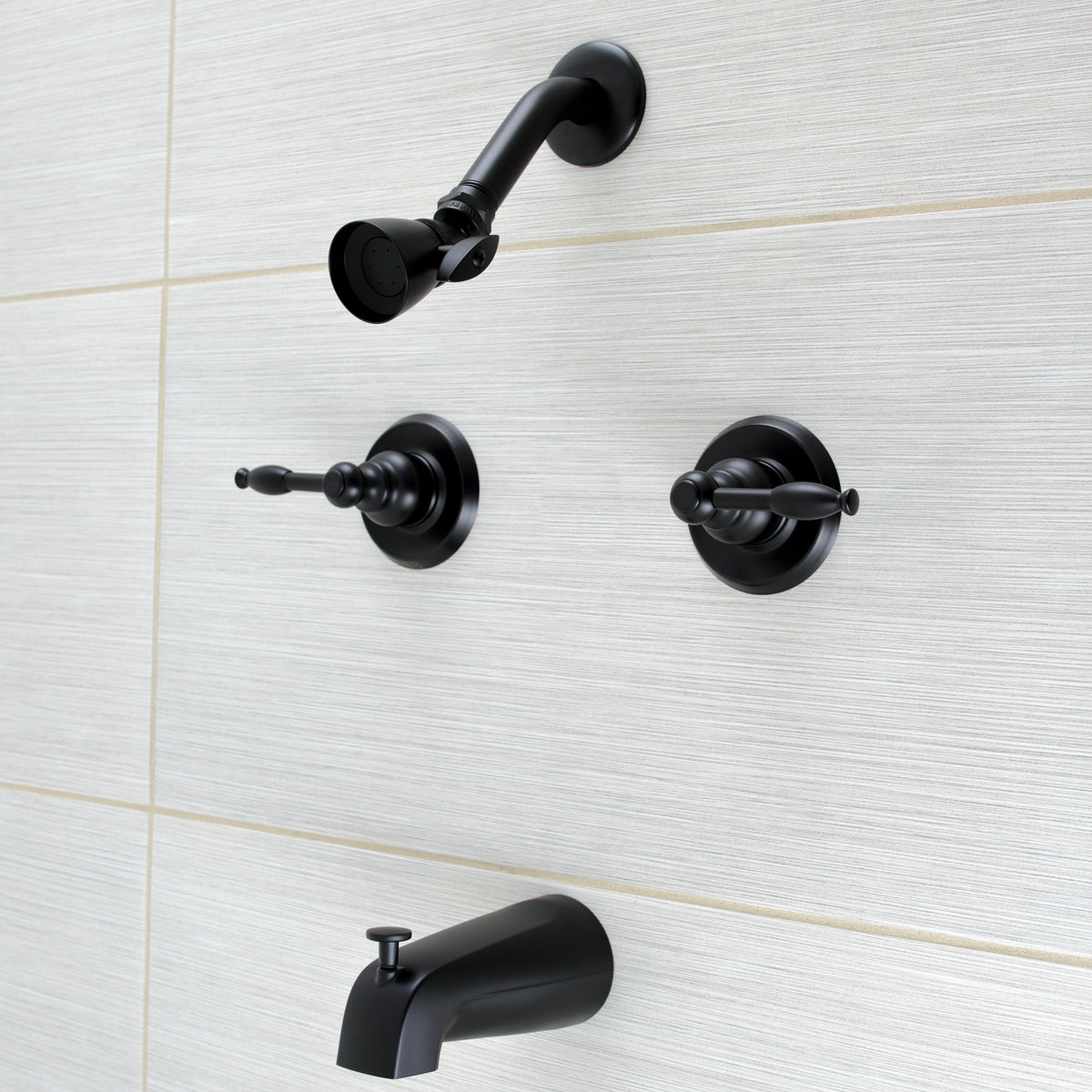Kingston Brass KB240KL Knight Double-Handle Tub and Shower Faucet, Matte Black