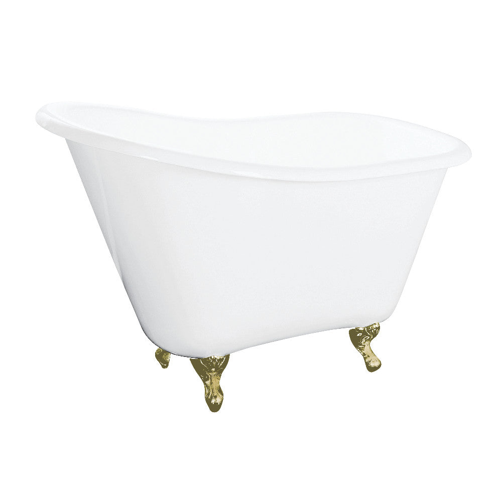 Aqua Eden VCTND5130NT7 51" Cast Iron Classic Flat-Rim Single Slipper Clawfoot Tub (No Faucet Drillings), White/Brushed Brass