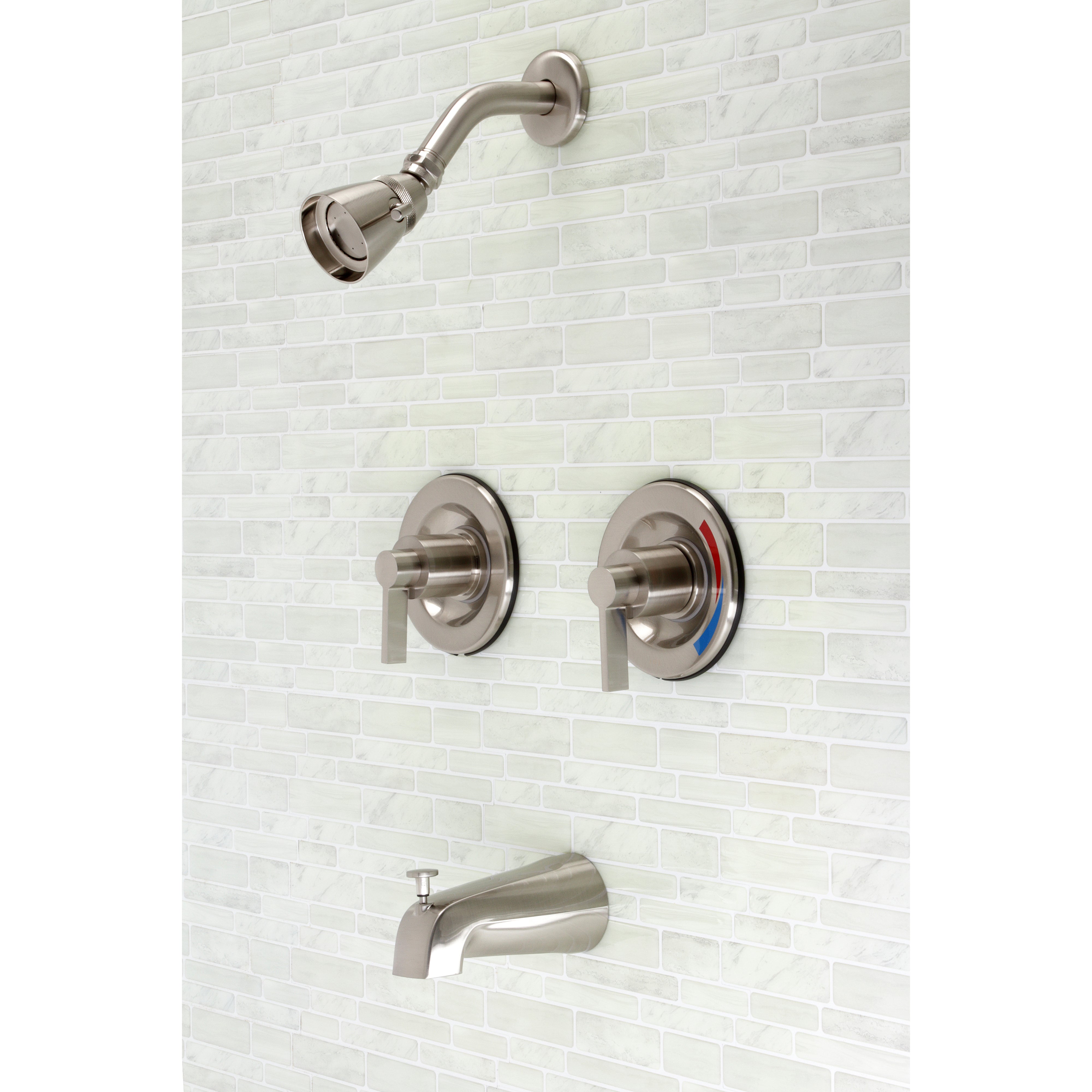 Kingston Brass KB668NDL NuvoFusion Double-Handle Pressure Balanced Tub and Shower Faucet, Brushed Nickel