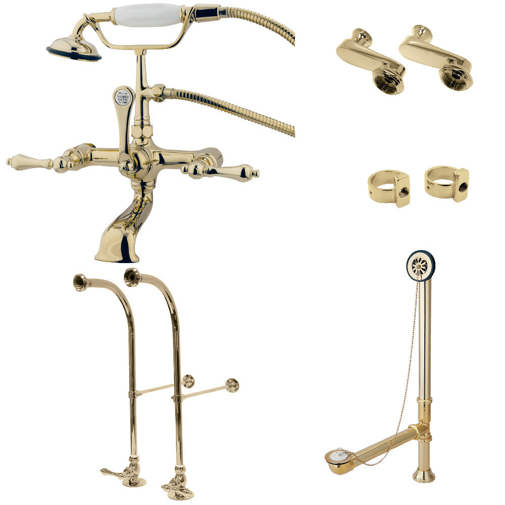 Kingston Brass CCK5102AL Vintage Freestanding Clawfoot Tub Faucet Package with Supply Line, Hand Shower and Tub Drain, Polished Brass