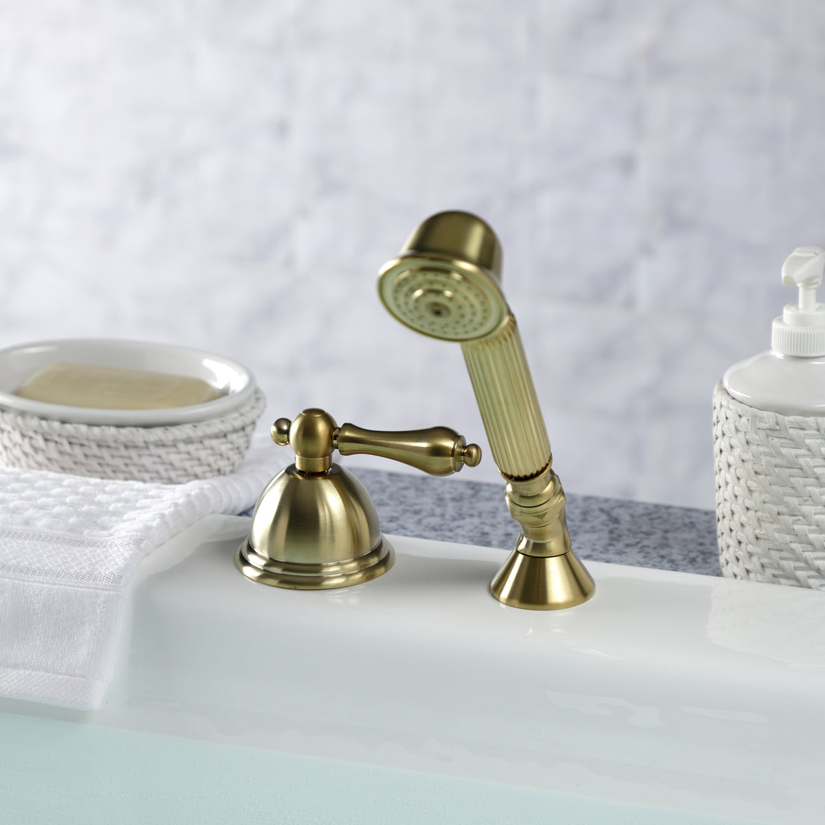 Kingston Brass KSK3357ALTR Deck Mount Hand Shower with Diverter for Roman Tub Faucet, Brushed Brass