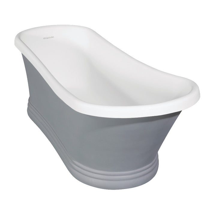 Aqua Eden VRTSS673026WG 68" Solid Surface Oval Single Slipper Pedestal Tub with Drain (No Faucet Drillings), Glossy White/Matte Gray