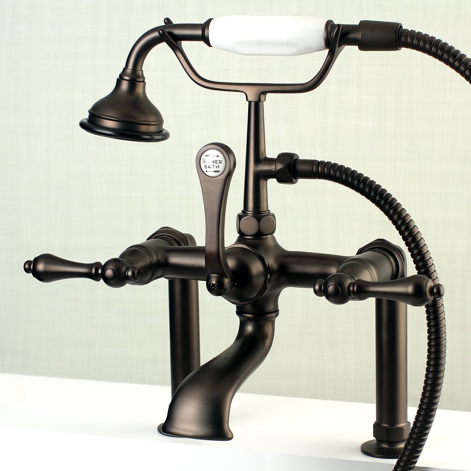 Kingston Brass AE103T5 Aqua Vintage 7" Center Deck-Mount Clawfoot Tub Faucet with Hand Shower, Oil Rubbed Bronze