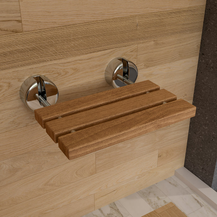 ALFI ABS16R-PC Polished Chrome 16" Folding Teak Wood Shower Seat Bench