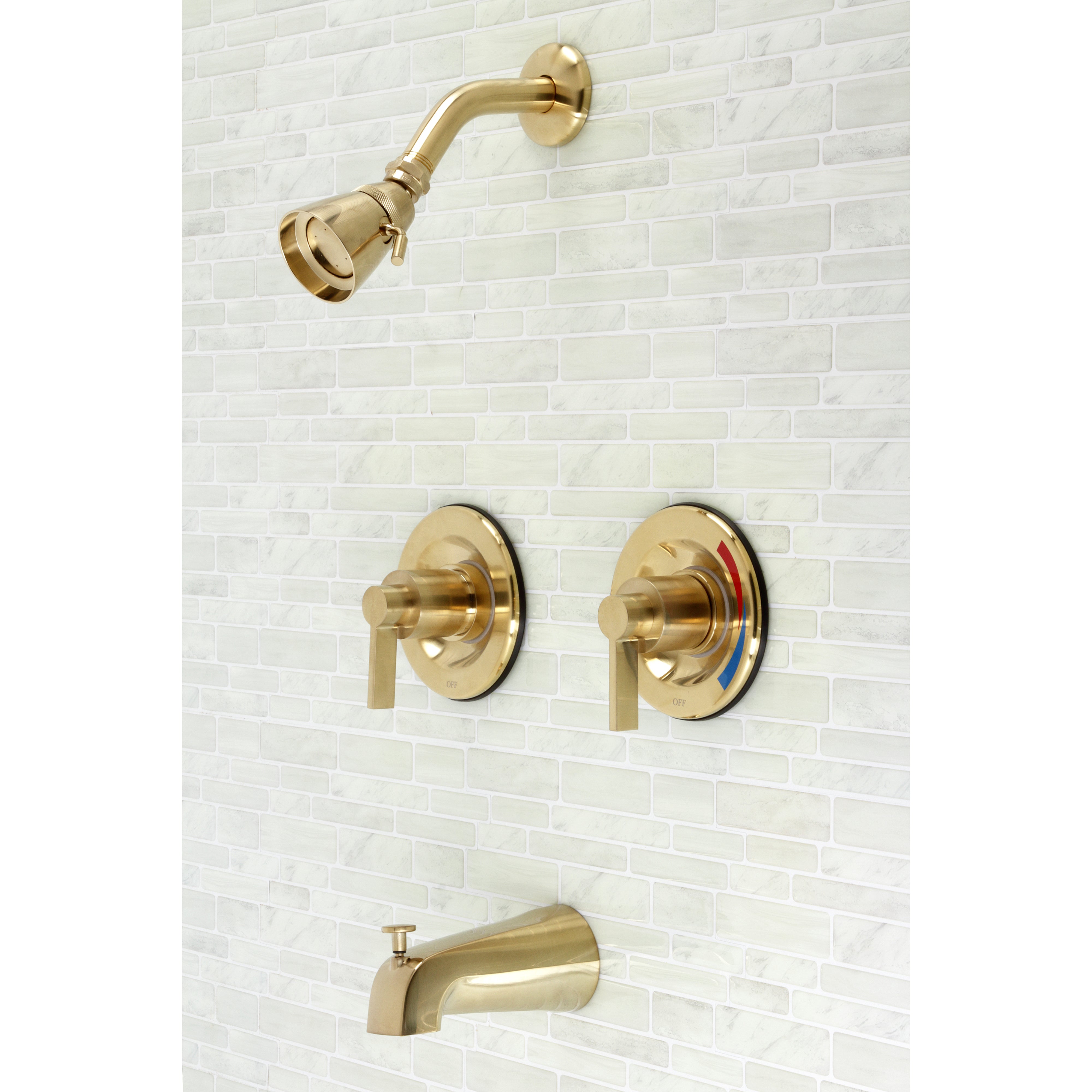 Kingston Brass KB667NDL NuvoFusion Double-Handle Pressure Balanced Tub and Shower Faucet, Brushed Brass