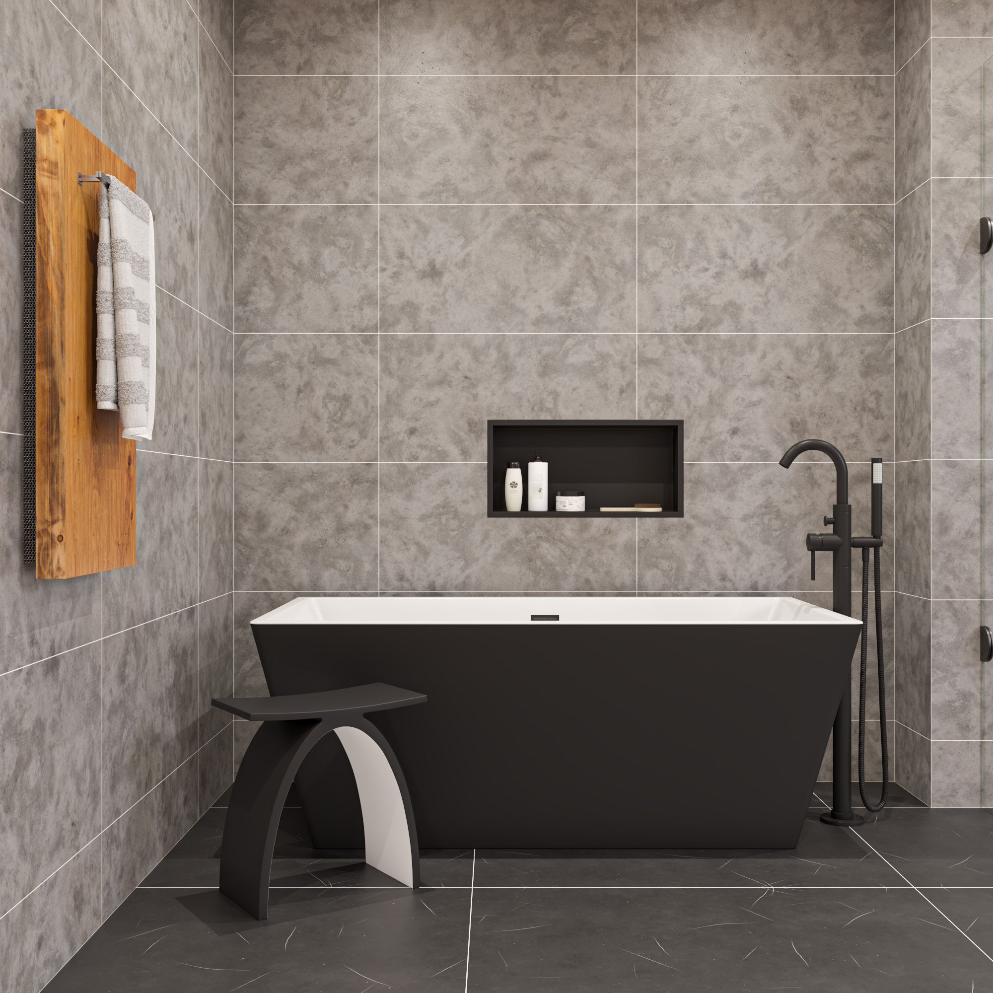 ALFI AB2534-BM Black Matte Single Lever Floor Mounted Tub Filler Mixer w Hand Held Shower Head