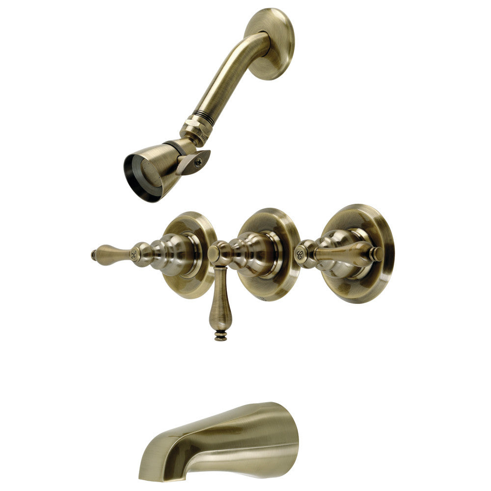 Kingston Brass KB233ALAB Victorian Triple-Handle Tub and Shower Faucet, Antique Brass