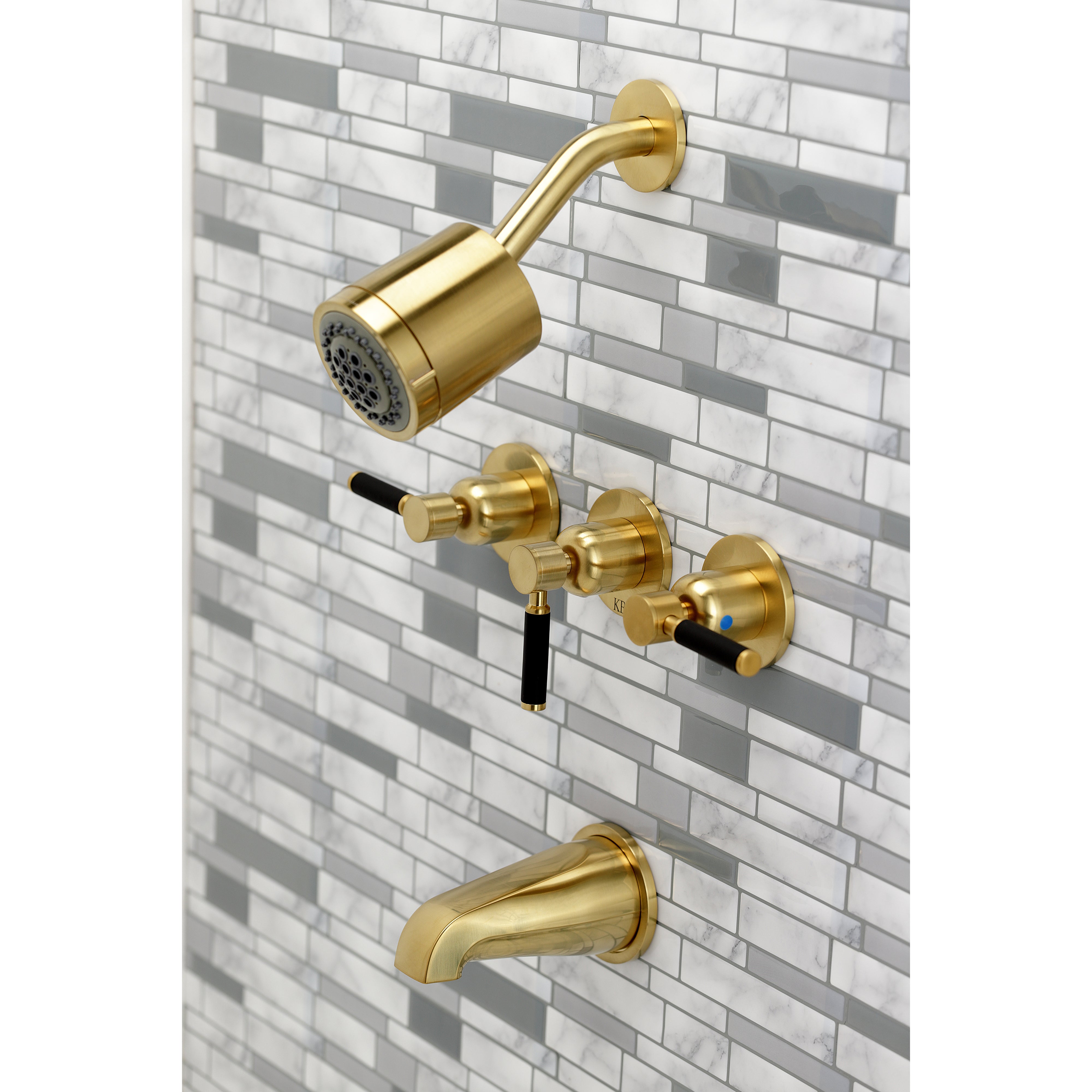 Kingston Brass KBX8137DKL Kaiser Triple-Handle Tub and Shower Faucet, Brushed Brass