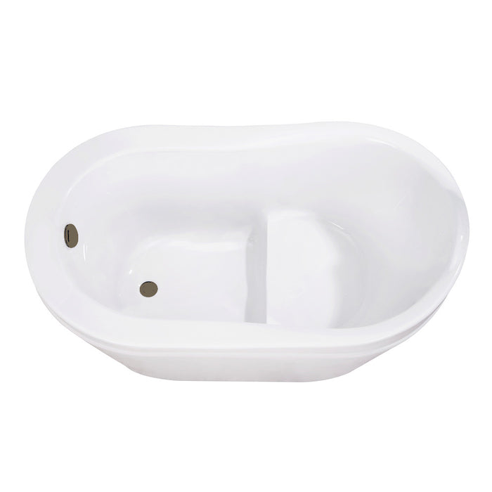 Kingston Brass VTRS523030M3 52" Acrylic Oval Single Slipper Freestanding Tub with Integral Seat, Glossy White/Antique Brass