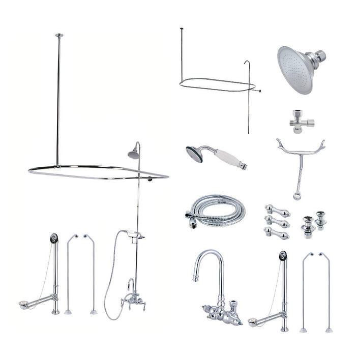 Kingston Brass CCK2181AL Vintage Tub Wall Mount High-Arc Gooseneck Clawfoot Tub Faucet Package with Supply Enclosure and Hand Shower, Polished Chrome