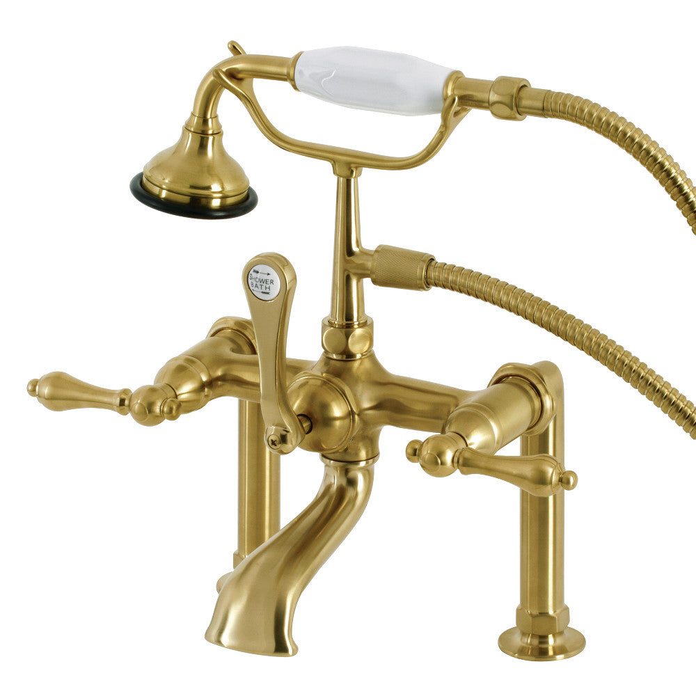 Kingston Brass AE103T7 Aqua Vintage 7" Center Deck-Mount Clawfoot Tub Faucet with Hand Shower, Brushed Brass