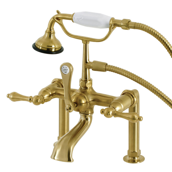 Kingston Brass AE103T7 Aqua Vintage 7" Center Deck-Mount Clawfoot Tub Faucet with Hand Shower, Brushed Brass