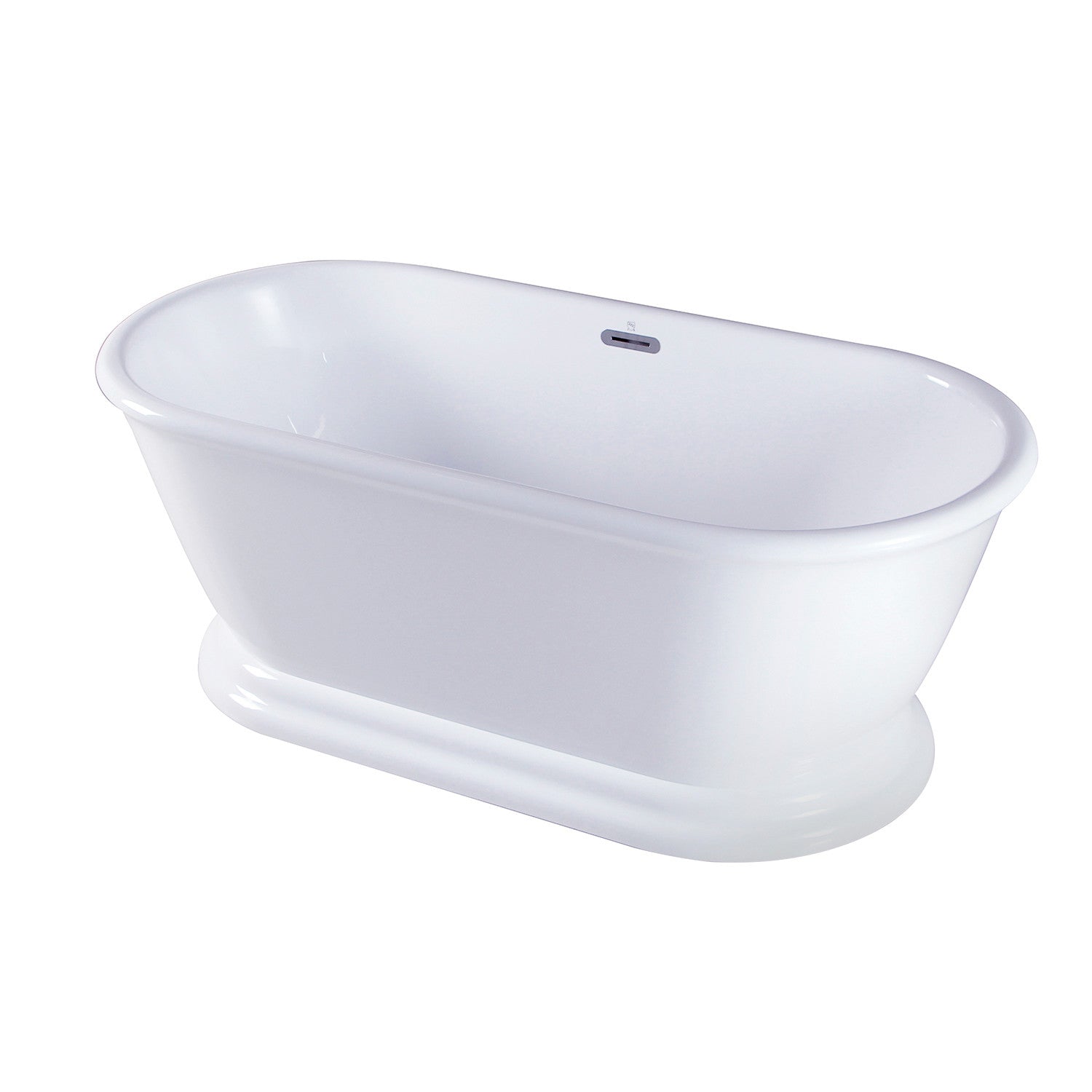 Aqua Eden VTDE663124 66" Acrylic Oval Double Ended Pedestal Tub with Drain (No Faucet Drillings), Glossy White