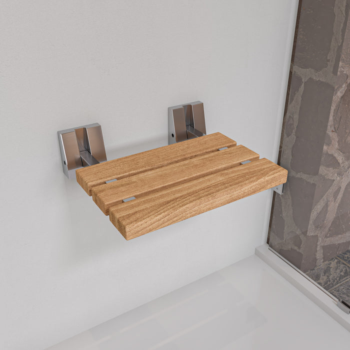 ALFI ABS16S-BN Brushed Nickel 16" Folding Teak Wood Shower Seat Bench