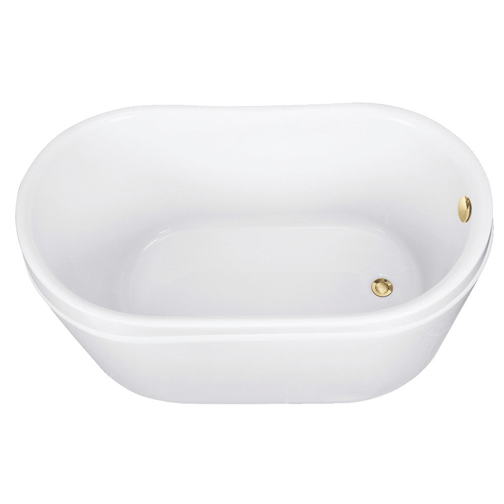 Kingston Brass VTRS522928M2 52" Acrylic Oval Double Slipper Freestanding Tub with Overflow/Drain Assembly, Glossy White/Polished Brass