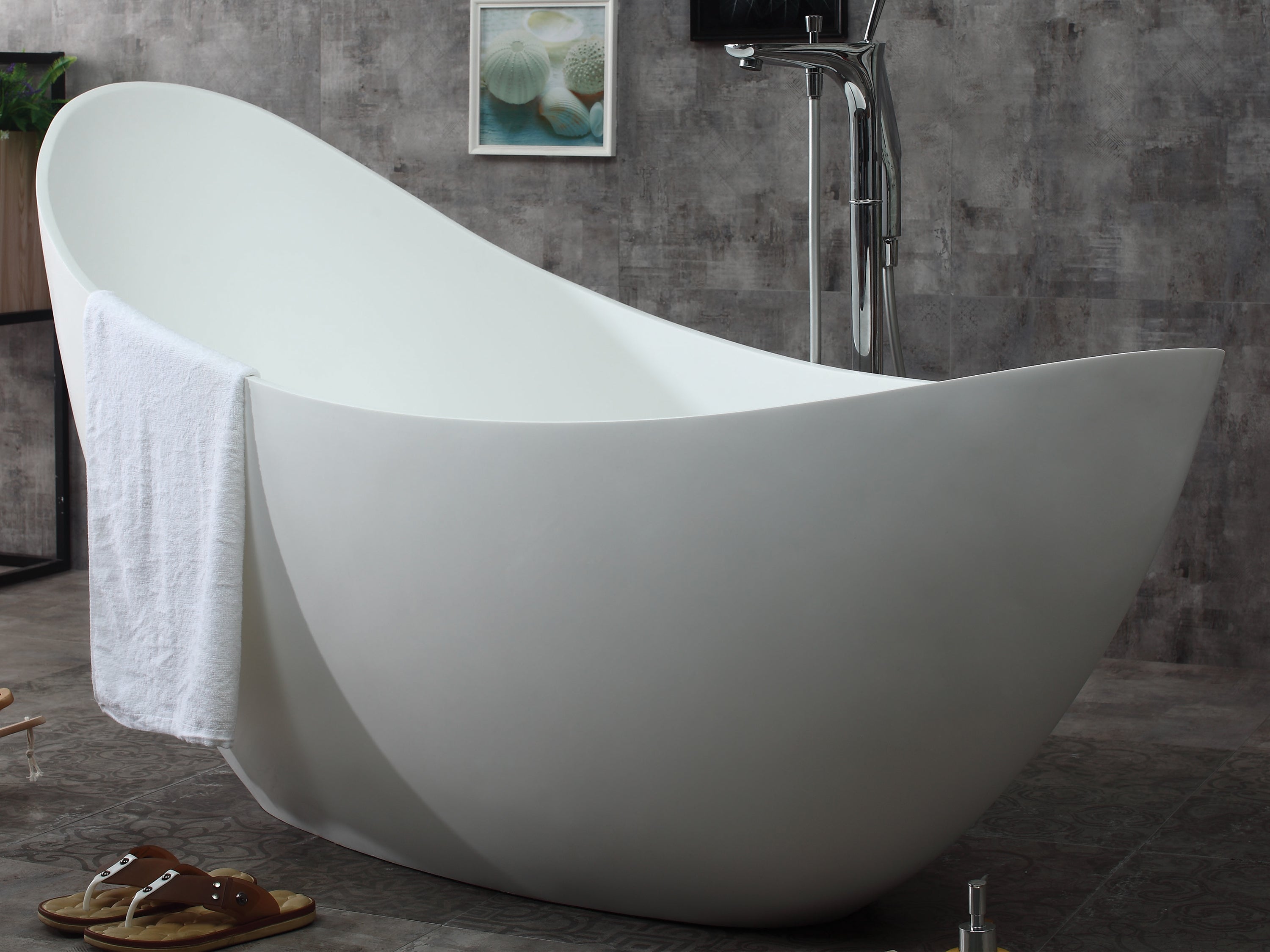 ALFI AB9951 73" White Solid Surface Smooth Resin Soaking Slipper Bathtub