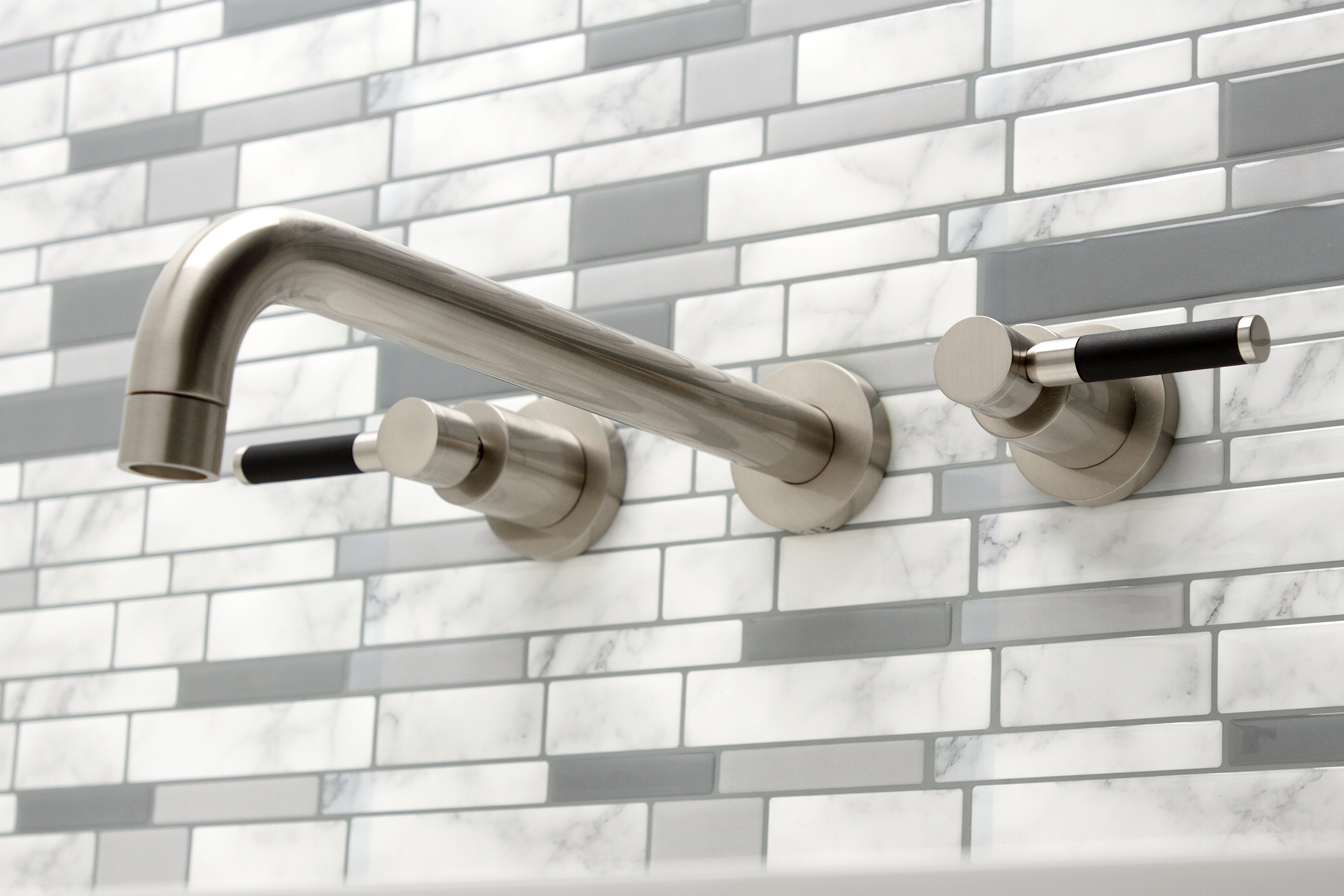 Kingston Brass KS8058DKL Kaiser Two-Handle Wall Mount Roman Tub Faucet, Brushed Nickel