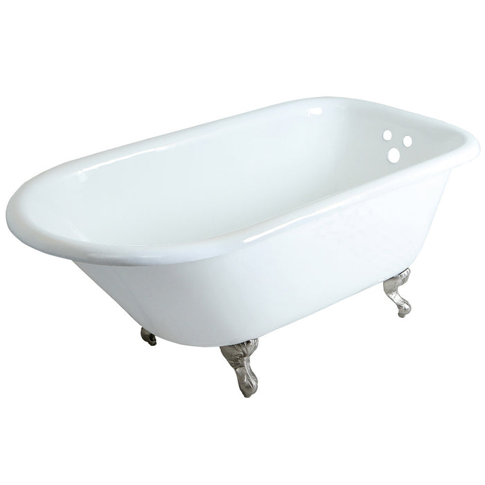 Aqua Eden VCT3D603019NT8 60" Cast Iron Oval Rectangular Roll Top Clawfoot Tub (3-3/8" Wall Drillings), White/Brushed Nickel
