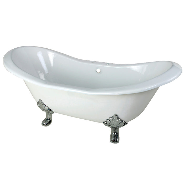 Aqua Eden VCT7D7231NC1 72" Cast Iron Oval Double Slipper Clawfoot Tub (7" Faucet Drillings), White/Polished Chrome