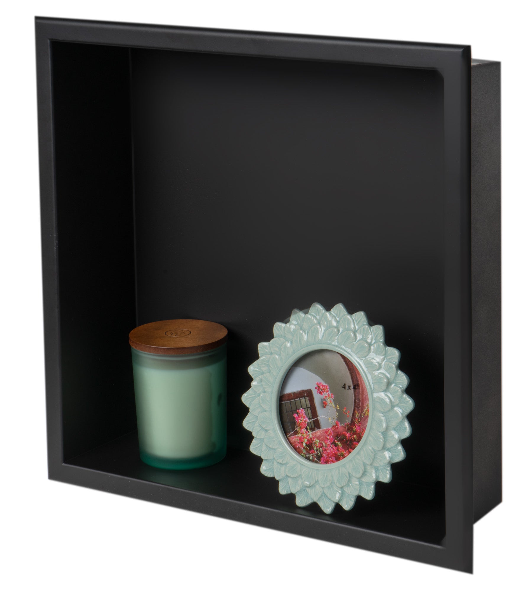 ALFI ABNC1616-BLA 16" x 16" Black Matte Stainless Steel Square Single Shelf Bath Shower Niche