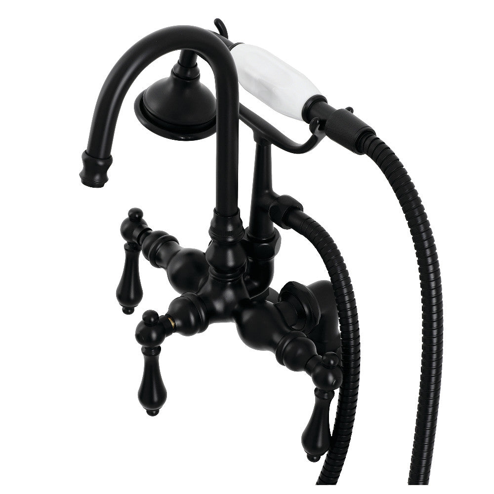 Kingston Brass AE13T0 Aqua Vintage 3-3/8" Center Deck-Mount Clawfoot Tub Faucet with Hand Shower, Matte Black