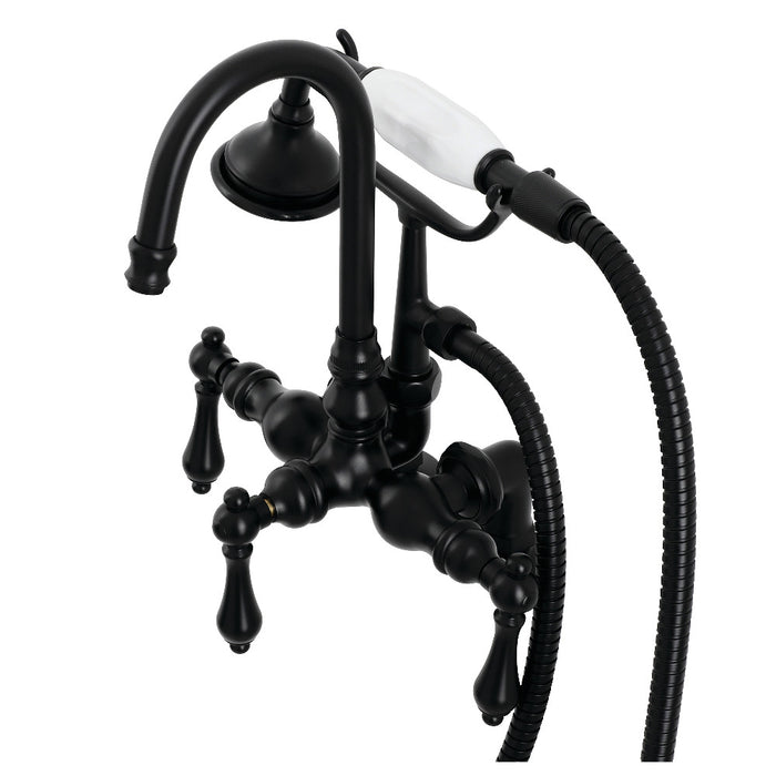 Kingston Brass AE13T0 Aqua Vintage 3-3/8" Center Deck-Mount Clawfoot Tub Faucet with Hand Shower, Matte Black