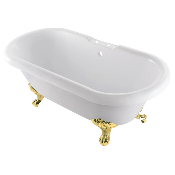 Aqua Eden VT7DS672924JNH2 67" Acrylic Oval Double Ended Clawfoot Tub (7" Faucet Drillings), Glossy White/Polished Brass