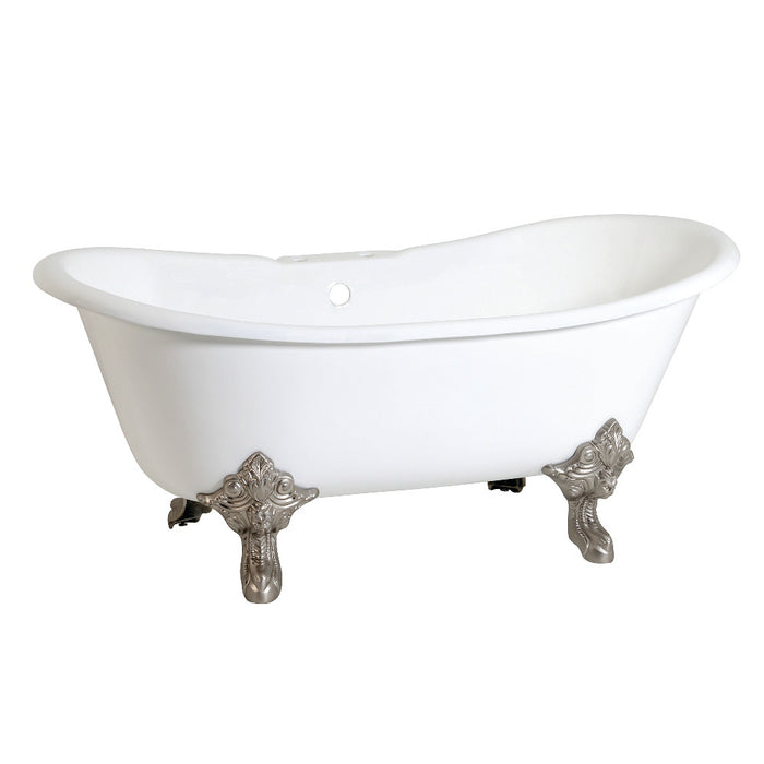 Aqua Eden VCT7DS6731NL8 67" Cast Iron Oval Double Slipper Clawfoot Tub (7" Faucet Drillings), White/Brushed Nickel