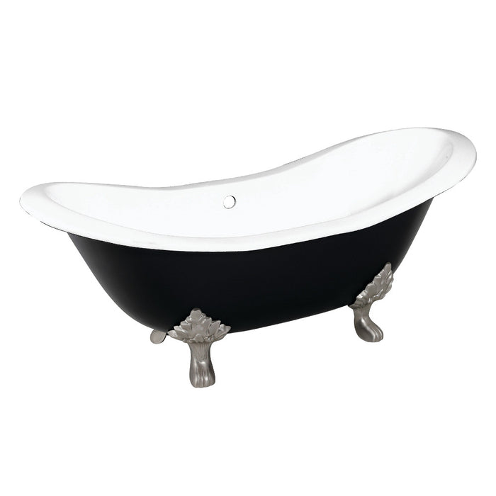 Aqua Eden VBTND7231NC8 72" Cast Iron Oval Double Slipper Clawfoot Tub (No Faucet Drillings), Black/White/Brushed Nickel